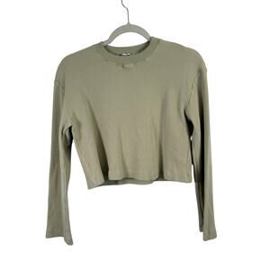Reformation Kelsey Waffle Knit Crop Top Green Minimalist Organic Cotton Women XS